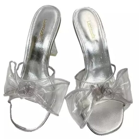 $350 LARROUDE BOW Mariah Vinyl SLIDE MULE Sandals CLEAR LEATHER 8 (DB37) - Picture 3 of 7